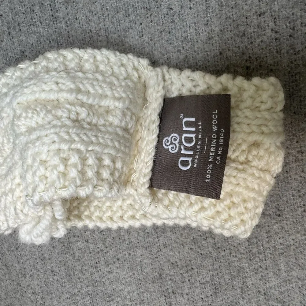 Aran Baby Knit Winter Headband Woollen Mills Merino Wool Ivory Lamb Accent